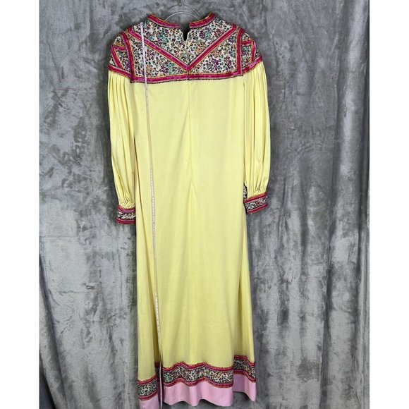 Vintage Malcolm Star Rizkallah Maxi Dress With Rhinestone Beading Size 12 Yellow - Picture 11 of 16
